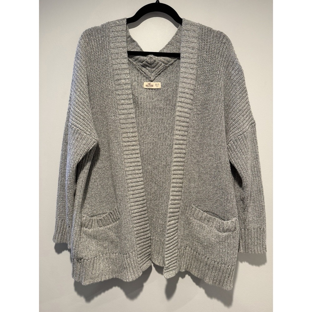 Hollister Grey Open Front Knit Long Sleeve Cardigan Sweater Size XS/S Oversized
